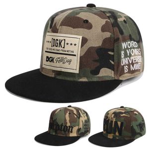 Snapbacks Cotton Camouflage Embroidery Cap Cap Corean Person Brim Flat Flat Hip-Hop Hat Street Skateboard Sticker G230529