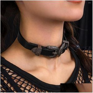 Chokers Choker Gothic Style Alloy Black Leather Buckle Clavicle Chain Necklace Jewelry For Women Fashion Vintage Simple Party Wholes Dhbyq