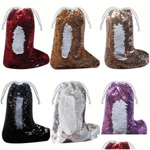 Noel Dekorasyonları Sequin Stocking Noel Kids Hediye Şeker Depolama Çantası Glitter Yıl Dekor Dekor Desen Teslimat Ev Bahçesi Festival PA DHIUK