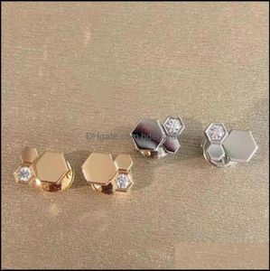 Stud Earrings sieraden 18K Rose Gold 925 Sier Studs For Women Slim Stacking Honeycomb Rings Wedding Ring Luxe No Box Drop Deliver6569881