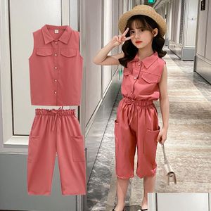 Roupas conjuntos de roupas meninas adolescentes colete de roupas curtas para o traje de verão girl casual estilo crianças 8 10 12 14 230523 entrega de gota bebê ki dhozc