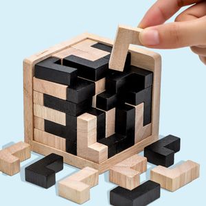 Puzzles Creative 3D Wooden Cube Puzzle Ming Luban Interlocking Educational Toys For Children Kids Brain Teaser Early Learning Toy Gift 230529
