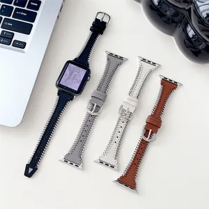 Masowy łańcuch skórzany opaska do Apple Watch Series 8 7 6 41 mm 45 mm Pasek Stali nierdzewna bransoletka dla iWatch 38 40 44 mm 49 mm Akcesoria opaski