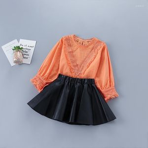 Комплекты одежды 2-7 лет высококачественная девочка набор 2023 Осенняя мода повседневная апельсиновая сплошная рубашка