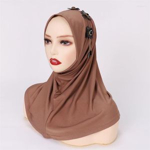 Scarves Malaysian Fancy Flower Diamond Pedant Inner Scarf Underscarf Hat Muslim Women Monochrome Crystal Cotton Bonnet Cap Hijabs