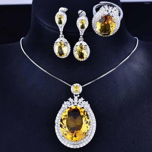 Brincos de colar Definir clássico de colar de cristal amarelo de citrina