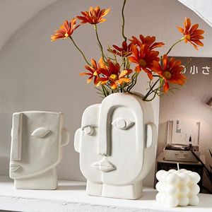 Vases Nordic Decor Creative Art Face Shape Porcelain Flower Vase Home Living Room Decoration Dining Table Ceramic Ornament