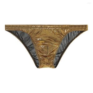 MUITAS PONTAS Mens escorregam cueca resumos de biquíni imitação de couro de couro sexy t bolsa traseira calcinha fina de roupas de banho respirável fino lingerie