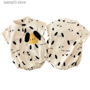 Rompers Cartoon Dog Summer Romper for Baby Boys Cotton Short HemeS Jumpsuit Korean nyfödda enstycken Kläder Spädbarnsartiklar 2023 Ny T230529