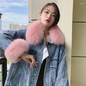 Scarves Real Fur Collar And Cuff Set Decor Women Winter Scarf Neck Warm Furry Natural Cuffs Thick Shawl Sleeves