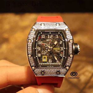 Superclone RM030Engrwolf Watch 시리즈 2824 자동 기계 화이트 스틸 풀 드릴 테이프 남성 0uzr