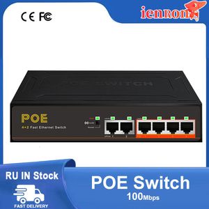 Controle IENRON Poe Switch 100 Mbps Ethernet Smart Switch 4 Porta Poe +2 Uplink RJ45 VLAN com energia 52V para câmera IP/roteador WiFi