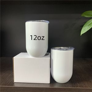 Sublimation leerer gerader Weinbecher Bierkrug 12oz weißer Milchkaffee Eierbecher Edelstahl-Vakuumbecher mit versiegeltem Deckel