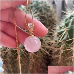 Hänge halsband naturliga rosa kristallpärlor halsband charm pärla tillbehör för diy smycken tillverkning släpp leverans hänge dhnww
