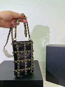 2023 Luxury Shoulder Bag Vertical Chain Mesh Mini Phone Bag Designer Crossbody Bag Lambskin Tyg Utsökta munrött kuvert 10*17