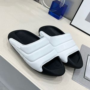 Quilted Slippers white Leather Womens Mens Fashion Slippers Space Fiber Cowhide High Elasticity Foam Sole Super comfortable Leisure vacation Loafers Sandals