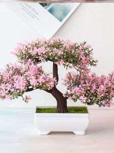 Vasos Plantas artificiais Pine Bonsai Small Tree Poted