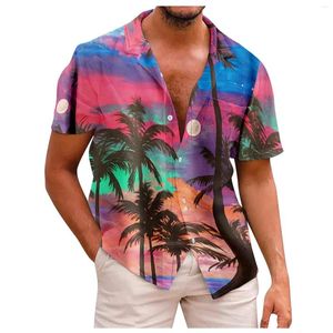 Camicie casual da uomo Camicia a maniche corte con bottoni stampa cocco Camicia da uomo allentata con tasca Moda estiva Spiaggia hawaiana