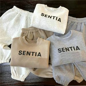 Moda infantil conjuntos de roupas esportivas meninos meninas moletom calças veludo quente 2 peças roupas infantis roupas