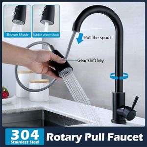 Kitchen Faucets 360° Rotate Faucet Pull Out Spout Sink Mixer Tap Smart Retractable Multifunctional 304 Stainless Steel