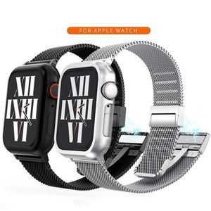 Milan Magnetic Suction dobrável fivela de malha de metal tiras de malha trançada pulseira de cinta ajustável para Apple Watch Series 3 4 5 6 7 8 Ultra 49mm 45mm 41mm para Samsung 20mm 22m