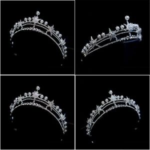 Headpieces Bruden Headwear Pearl Star Crown Alloy Dubbel lager Rhinestone Princess Hair Prydnad Bröllopsklänning Tillbehör i lager D DHJZX