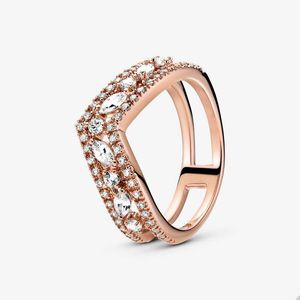 18K Rose Gold Wedding Rings for Pandora Sparkling Marquise Double Wishbone Ring Set For Women Girls Crystal Diamond 925 Silver ring with Original Box wholesale