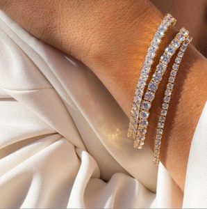 Simple Fashion Wedding Bracelet Luxury Jewelry 18K White Gold Fill Round Cut Cubic Zircon CZ Crystal Women Men Party Tennies Chain Hip Hop Bangle Gift