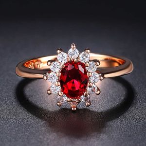 Кольца Class Classic Red Crystal Frongs для женщин Bridal Beautiful Rose Gold Color Циркония обручальное кольцо модные украшения R187 AA230529