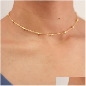 Chokers coker narin altın sier renk boncuk kolye kadınlar için mujer bağlantılı küçük daire zinciri uydu boncuk minimalist takılar dh8ta