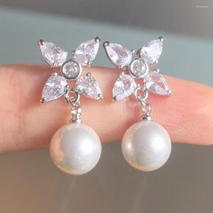 Orecchini a bottone Fashion Crystal Zirconia Pearl For Women Windmill Design Ear Accessories Creative Shiny CZ Bridal Wedding Jewelry