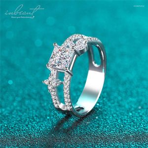 クラスターリングinbeaut到着925シルバープリンセスカット1 ct dカラーパスダイヤモンドテストスクエアモイサナイトウェディングリング女性ファインジュエリー