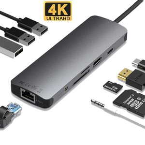 Stationer 9 i 1 USB C Hub Docking Station 9 i 1 4K USB C Hub Adapter med PD USB3.0 PD3.0 -portar för Laptop MacBook -datortillbehör