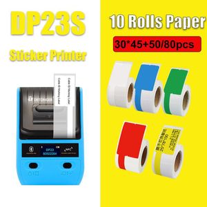 Skrivare Detonger DP23S 2050MMTHERMAL Label Printer Plus 10 Rolls Paper Multifunctional Mini Adhensive Hand Barcode Sticker Maker Papper