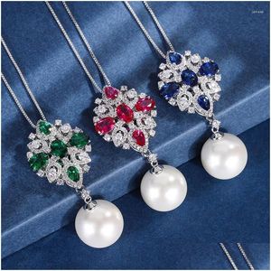 Pendanthalsband 2023 i White Pearl Fashion Flower Tag Halsband Grönt vatten droppe Crystal Womens Party Cocktail Gathering Gift D Dhduc