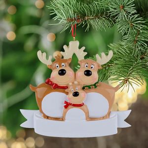 3-köpfige Rentierfamilie aus Kunstharz zum Aufhängen, personalisierte Weihnachtsornamente als Urlaubs- oder Neujahrsgeschenk