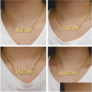 Pendant Necklaces Qiamni Year Of Birth Number Necklace Baby Old English Letter Initial Alphabet 70S 80S 90S 2000S Bff Lover Gift Dro Dhmdv