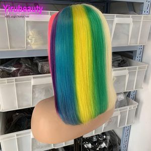 Cabelo virgem humano brasileiro #613 Destacando arco -íris Bob cabelos reais sedosos Cabelos de cabelos retos e retos perucas de renda
