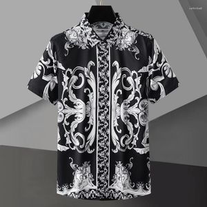 Männer Casual Hemden 2023 Sommer Hemd Männer Hawaiian Streetwear Schwarz Barock Muster Drucken Strand Hip Hop Tropical Urlaub Tops