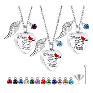 Heart Urn Necklace for Ashes with 12 Birthstones Cremation Jewelry for Ashes -Always on my mind Forever in my heart