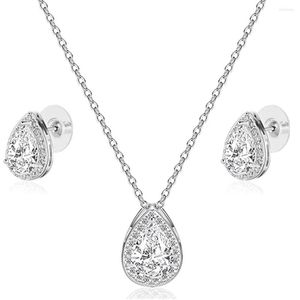 Halsbandörhängen Set CZ Teardrop och Stud 14K White Gold Plated Wedding Jewelry for Women Bridal