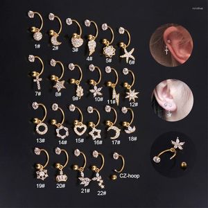 Hoop kolczyki 1PC 20G Kolarki Stud Tragus przekłucznia biżuteria stalowa korona serc księżyc gwiazda liść conch daith