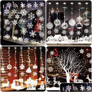 Christmas Decorations White Sticker Merry Removable Wall Window Glass Stickers Snowflake Santa Snowman Elk Shaped Drop Delivery Home Dhzhj