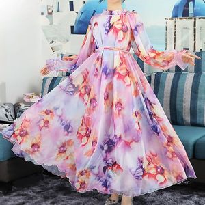 Casual Dresses Plus Size Women Clothing Large Swing Long Dress Summer Fashion Print Chiffon Maxi Vestidos Femininity Puff Sleeve Holiday