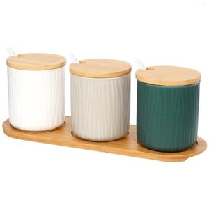 Dinnerware Sets Condiment Container Household Kitchenware Nordic Seasoning Jars Bamboo Spice Storage Canister Containers