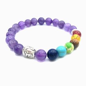 JLN Seven Chakra Buddha Bracelet Energy Yoga Gemstone With Tibet Buddha Accessory Power Beads Bracelets For Gift