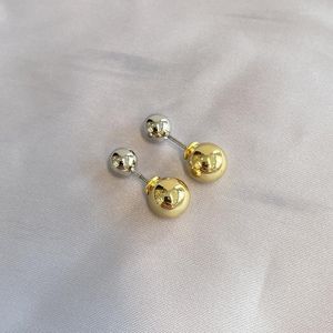 Orecchini a bottone WTLTC Simple Gold Sliver Color Small Tiny Ball per le donne Double Side Beaded Punteggiato Post Front Back Studs