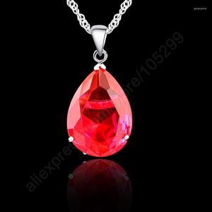 Chains Nice Retail Classic Water Drop Pendant Pure 925 Sterling Silver Woman Necklace Jewelry 6 Colors For Choice Good Grade