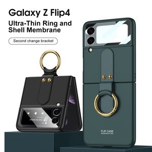 サムスンギャラクシー折りたたみZ Flip3 Flip4 5G耐久性のあるウルトラ薄い完全保護膜ブラケットフォールドシェルショックプルーフの高級リングホルダーハイブリッド流行電話ケースケース