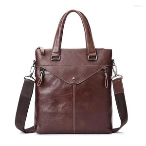 Evening Bags Design Briefcase Men's Leather Purse Totes Bag Handbag Retro Genuine Man Vertical Shoulder Business